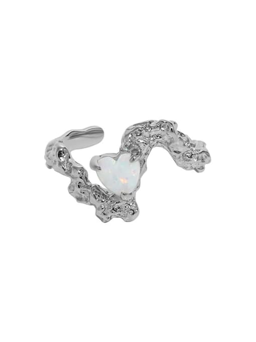 Platinum [No. 15 adjustable] 925 Sterling Silver Opal Heart Vintage Band Ring